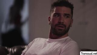 Stepbros friend bareback fucks his TS stepsister