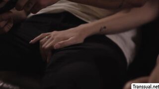 Stepbros friend bareback fucks his TS stepsister