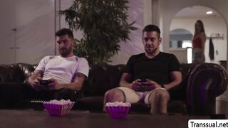 Stepbros friend bareback fucks his TS stepsister