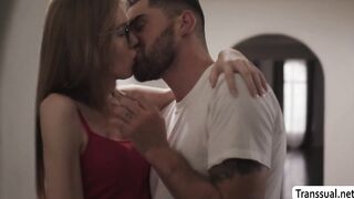 Stepbros friend bareback fucks his TS stepsister