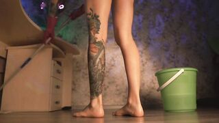 My Skinny Sister Washes the Floor Naked!