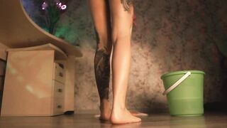 My Skinny Sister Washes the Floor Naked!