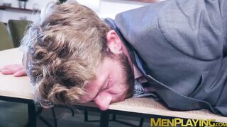Suited Christian Sam fucks his work colleague Gabriel Phoeniz with his toy