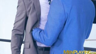Sexy Drew Dixon rides the thick cock of suited Pol Dixon in the office