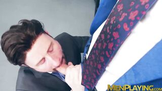 Sexy Drew Dixon rides the thick cock of suited Pol Dixon in the office