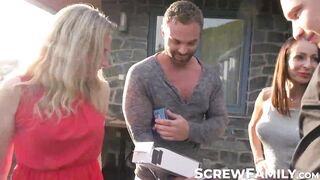 Hot stepmom banging session and group orgy with the family in the vacation house