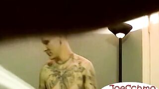 Broke inked dude gets hot with gay man cum in his mouth