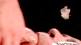 Attractive inked teen masturbates during an interview