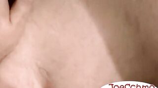Attractive inked teen masturbates during an interview