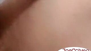 Attractive inked teen masturbates during an interview