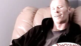 Black man with white man throatfucking and masturbating