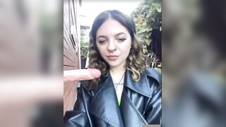 Women in leather jacket suck