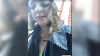 Women in leather jacket suck