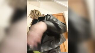 Women in leather jacket suck