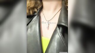 Women in leather jacket suck