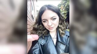 Women in leather jacket suck