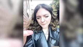 Women in leather jacket suck