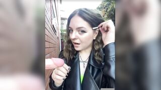 Women in leather jacket suck