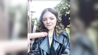 Women in leather jacket suck