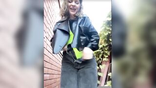 Women in leather jacket suck