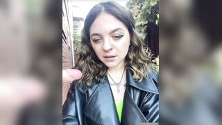 Women in leather jacket suck