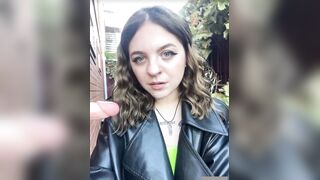Women in leather jacket suck