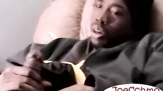 Nervous Isaac gets comfortable wanking off his BBC