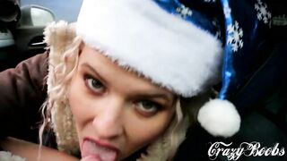New Year's Eve beauty skank blows inside a vehicle into