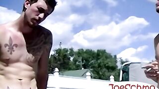 bareback fucking this inked dude hard til I cum in his ass