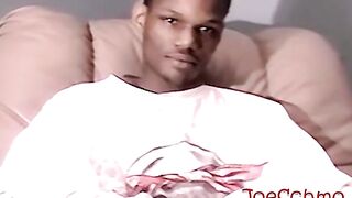 Thick juices spilled from stroking young boys big black cock