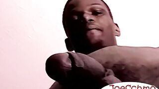 Thick juices spilled from stroking young boys big black cock