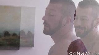 Muscular older man Hugh Hunter tops power bottom Armond Rizzo during their fuck sesh