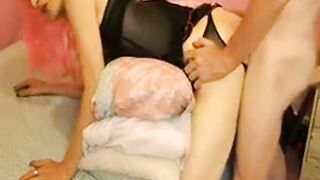 Pink-Haired Crossdresser Takes a Huge Cock Bareback