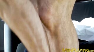 Muscular Ryan Ellis played and jacked his cock in the bathtub