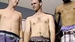 Interracial blowjob from three hunky guys