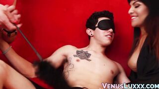 Juicy tits Asian tranny Venus Lux gets sticky facial in 3way