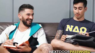 Tattooed Kian Kane spreads his legs to give the big dick of Chris Damned an easy poun