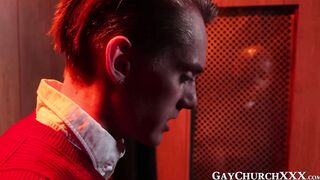 Sinful Matthew Steel receives forgiveness by bottoming Father Aarons holy ass