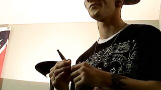 Tattooed thug receives blowjob from a fat cock sucker