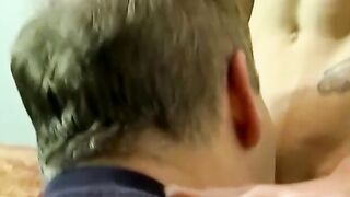 Tattooed thug receives blowjob from a fat cock sucker