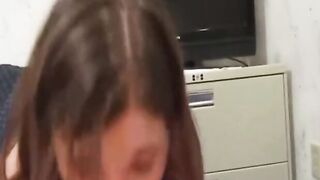 Famous 19-year-old amateur with big natural tits gives a blowjob.