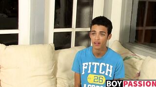 Interviewed twink tugs on his cock until he cums thick loads