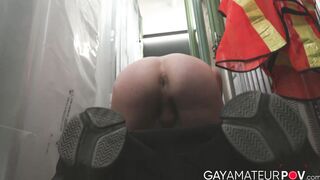 Muscular Luke West flexed his round tight ass before jerking his thick rod in the wor