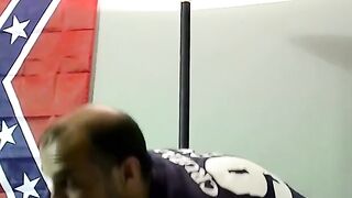 Hairy amateur gay dude smokes and strokes his cock solo