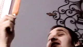 Kinky teen jerks off his throbbing cock while giving hot BJ