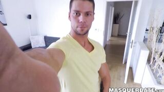 Muscular hunk Angelo Godshack masturbates solo on camera