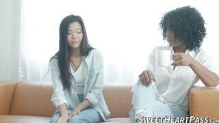 Intense rimjob and pussy licking by black Misty Stone and sexy Vina Sky
