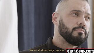 Bastian Karim bent over the couch getting fucked by Priest Jakob Lord