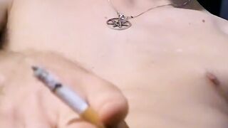 Hairy Bleu fingered his tight butthole while lighting up his cig