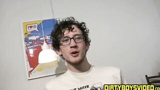 Skinny curly haired amateur jerking off his thick dick solo